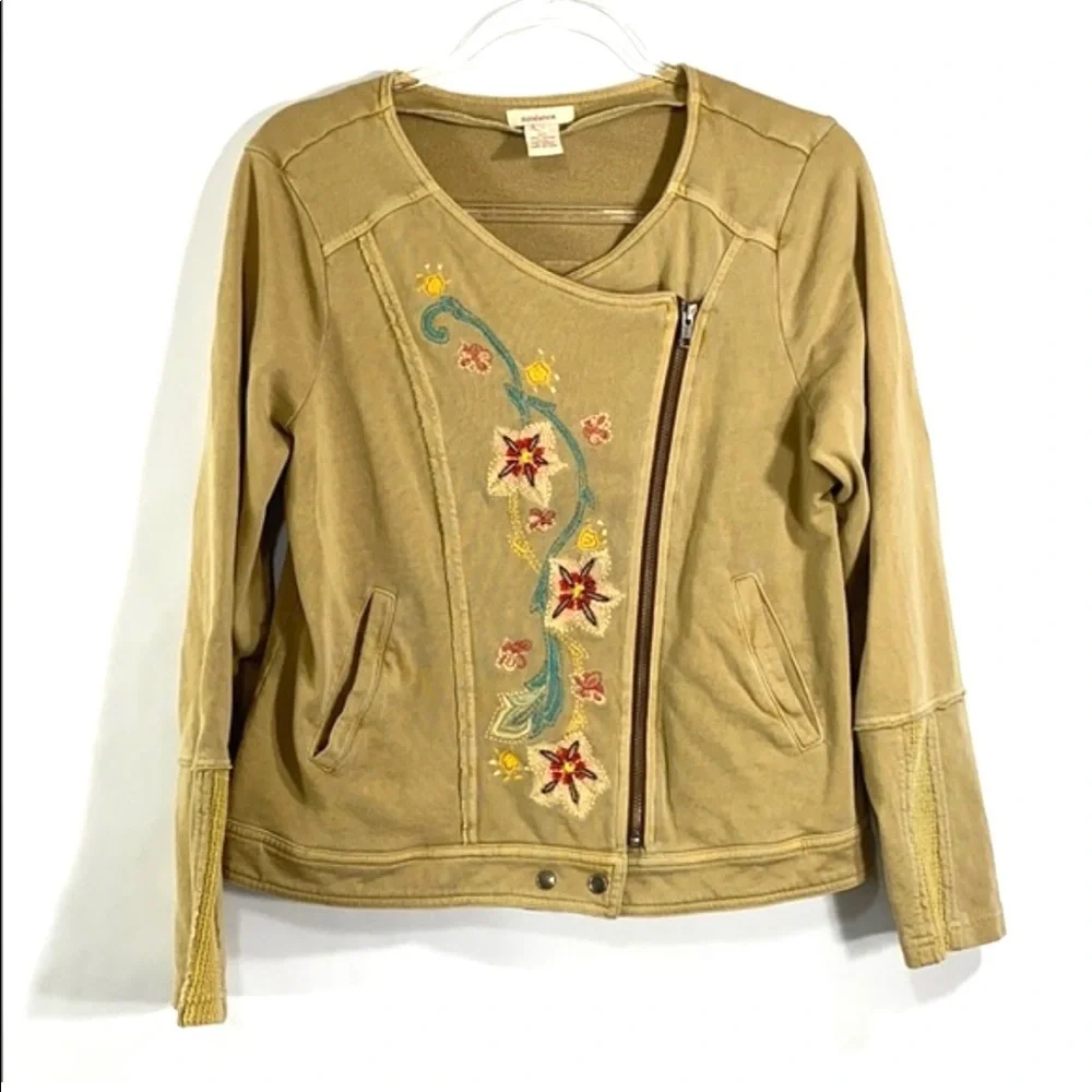 Sundance Embroidered Floral Moto Jacket Size 12 - Picture 1 of 8